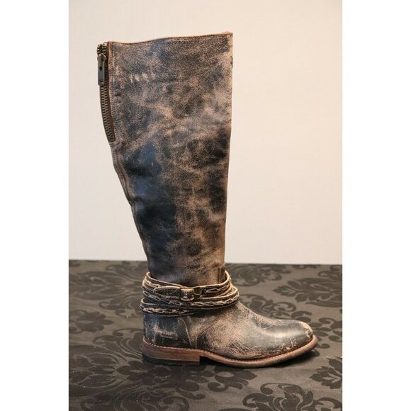 Bed Stu Women's Size 6.5 Brown Black Riding Boots Distressed Leather Tall Shoes - Picture 2 of 11